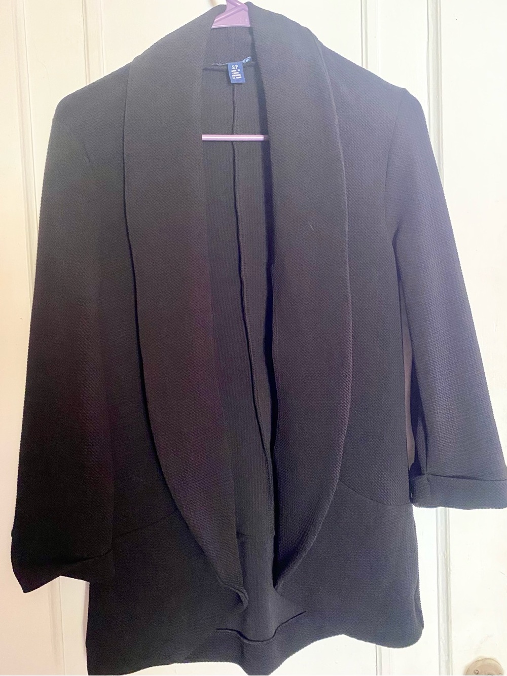Black Open-Front Casual Stretchy Blazer